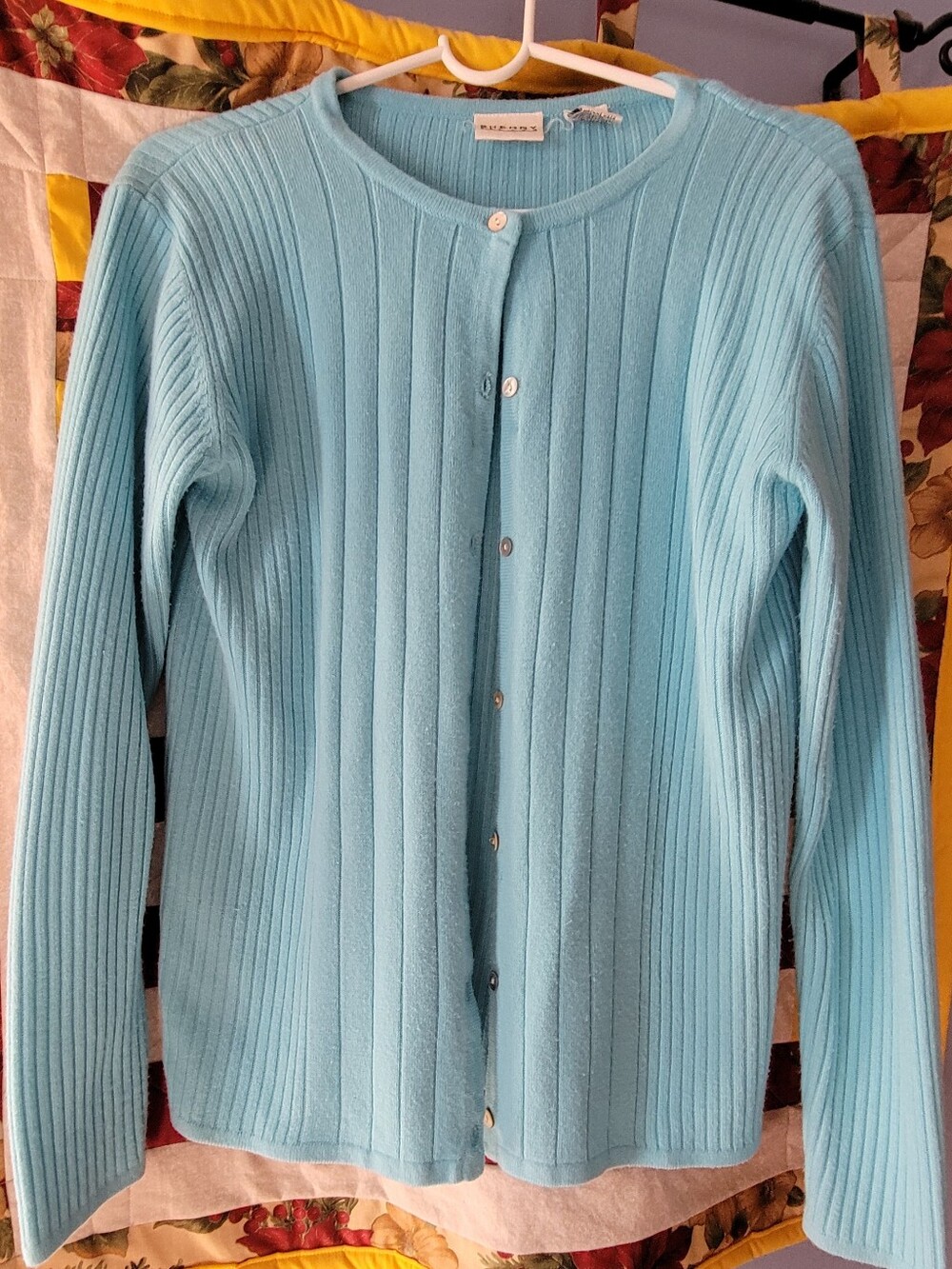 Light Blue Ribbed Button-Front Cardigan Sweater